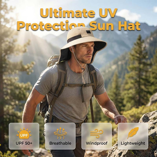 🧢☀️SCONTO DEL 50% PER UN PERIODO LIMITATO!🔥OLTRE 50K+ VENDUTE!🧢☀️ Cappello a tesa larga con protezione UPF 50+ e paracollo 🛡️🌿
