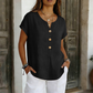 Maglietta casual da donna con scollo a V e bottoni