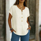 Maglietta casual da donna con scollo a V e bottoni